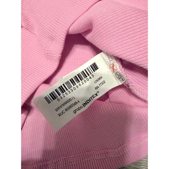 NWOT Zara Women's L Pink Ribbed Ruffle Sleeve Top Fitted Knit Shirt - Picture 9 of 9